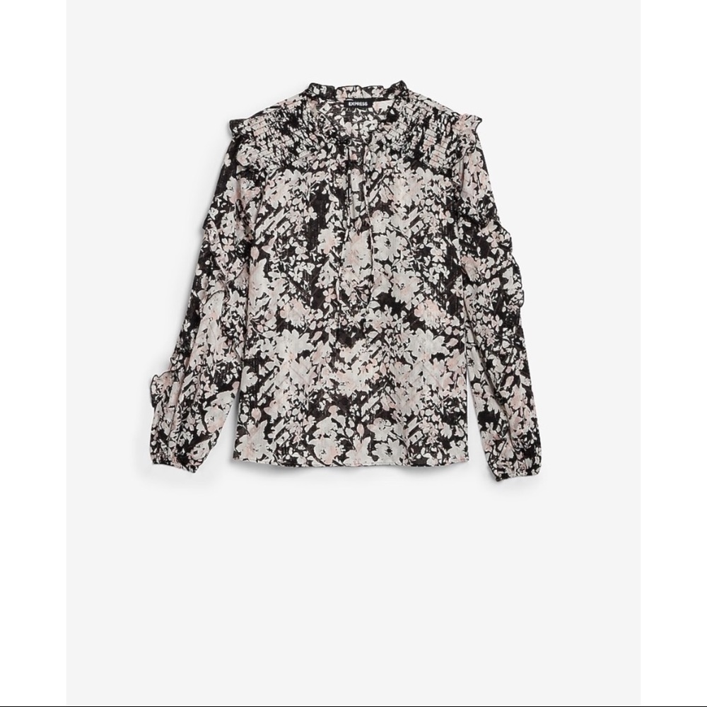 EXPRESS Metallic Floral Ruffle Top - Picture 2 of 12